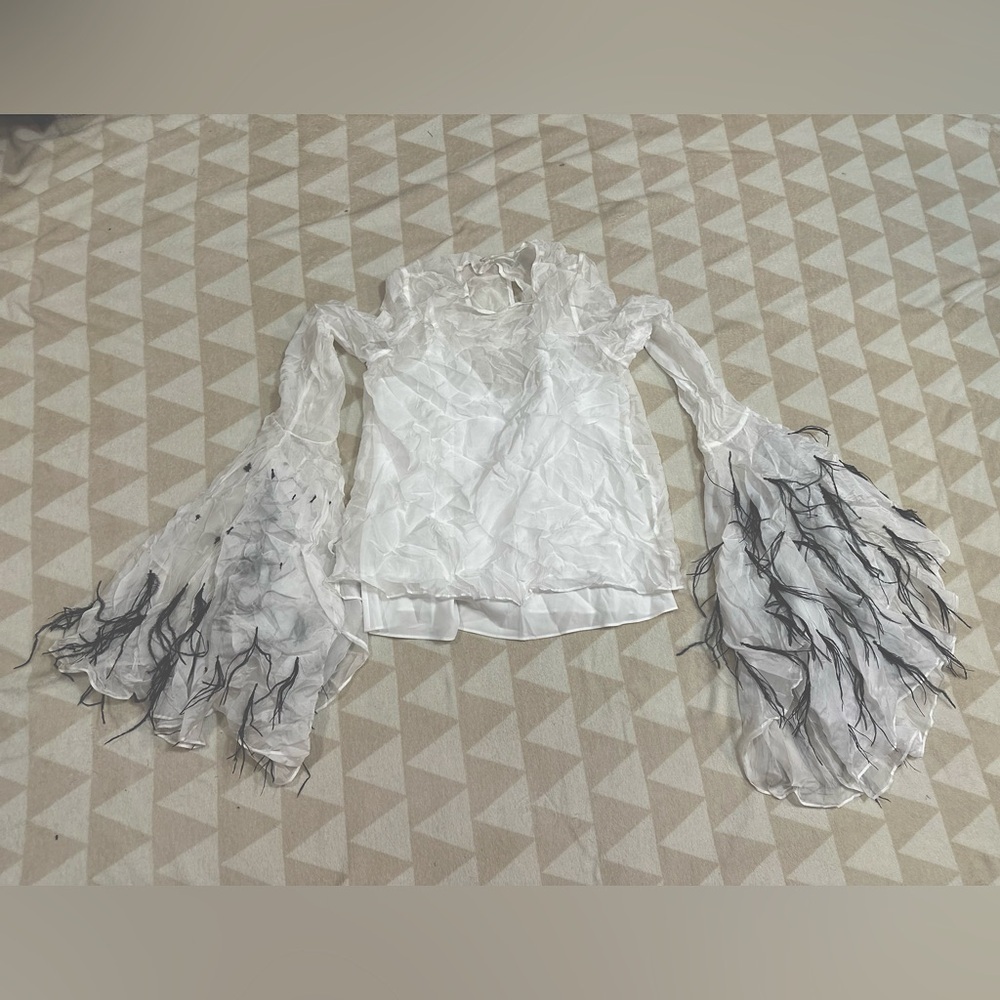 Tanya Taylor sheer bell feather sleeve top